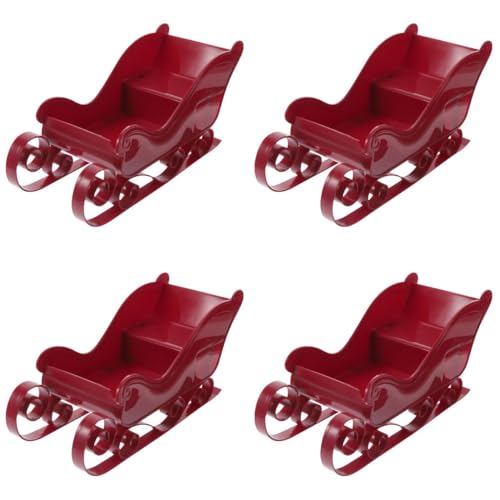 Metal Sleigh 4pcs Christmas Santa Sleigh Basket Table Top Decorations Christmas Candy Baskets Empty Decor for Holiday Table