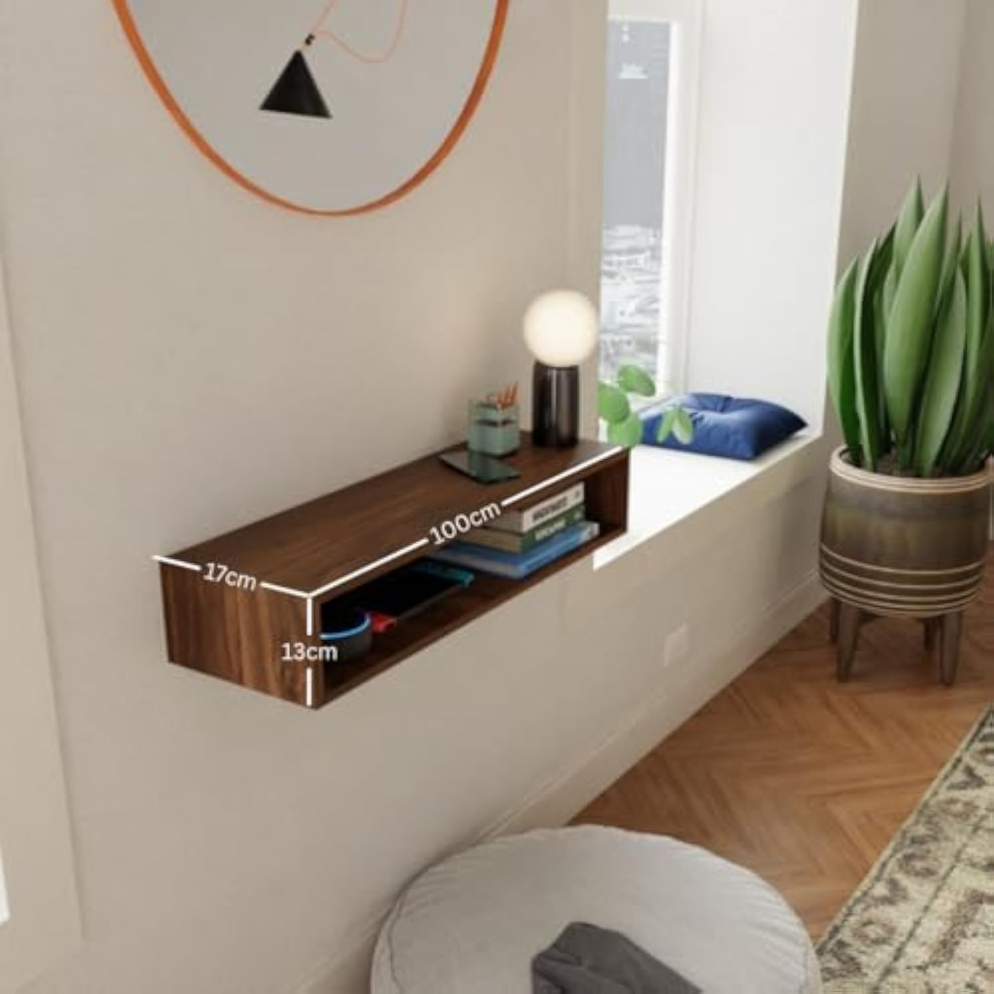 100Cm Long Wooden Wall Mounted TV Unit with Wire Hole