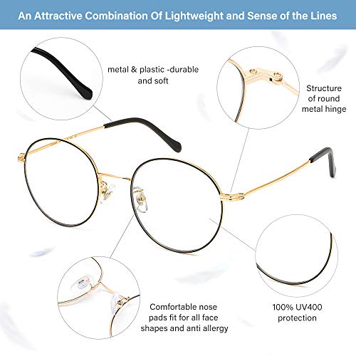 Image of Cyxus Blue Light Blocking Glasses Round Metal Frame Computer Glasses | Blue light blocking glasses featuring round metal frame, comfortable fit and versatile use for work, study and entertainment