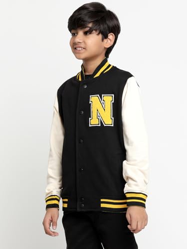 Image of Li'l Tomatoes Boys Winter Fleece Varsity Jacket | Warm Snap Button Baseball Style Sweatshirt | Casual Wear | 9-16 Years