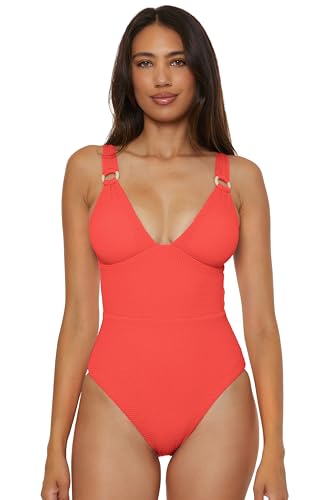 Maillot de bain une piece de la marque Lucky Brand modele Valencia avec col plongeant en V