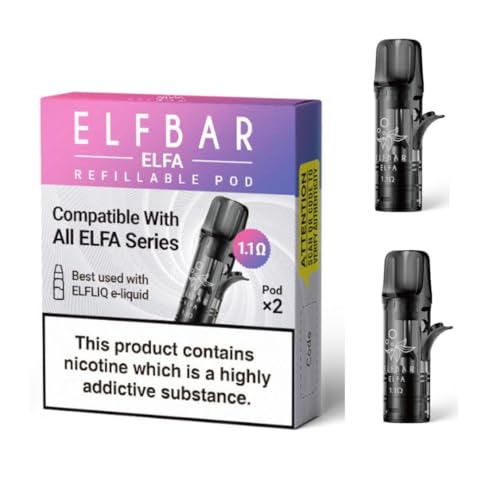 2 X Pods For Elfbar Elfa Refillable Pods (1.1ohm) - For Elf Bar Pods, Elfa Pro, Elfbar Pods, Elfa Bar Pods, Elf Bar Elfa Pod Vape Kit, Elfa Pods, Elf Bar Elfa Pods, Elfa Pro Pods - No Nicotine