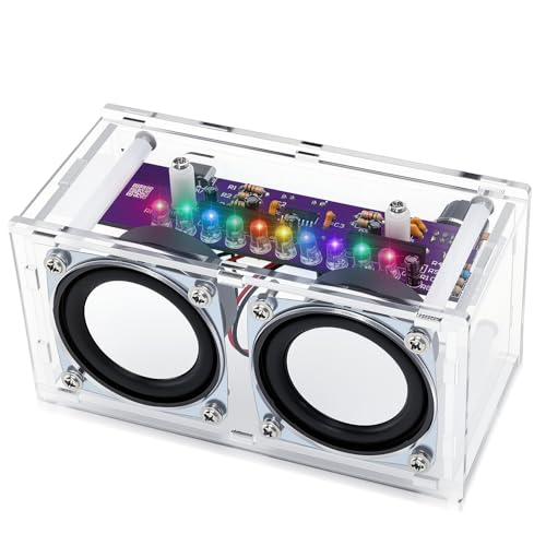 DIY Bluetooth Speaker Kit with LED Light Show - Acrylic Case Dual Speaker Set - Soldering Practice Electronics Kit for Adults & Teens - STEM Projects
