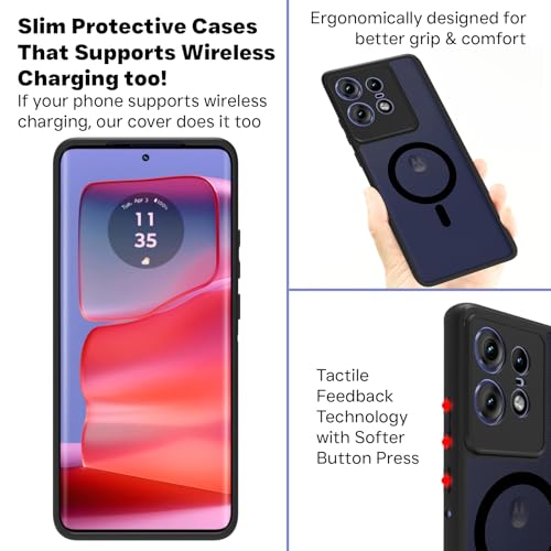 RIGGEAR Shockproof Sleek Hybrid Armor Back Cover Case Compatible with MagSafe Accessories for Motorola Moto Edge 50 Pro 5G (Smoke Black Matte PC + Black TPU Bumper) 4 41f2U+mJHsL