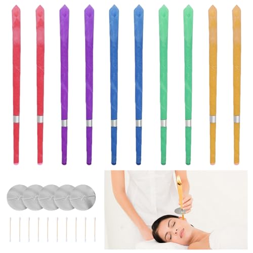 Candele per orecchie, 10 Pezzi Candele dell'orecchio per le orecchie,Coni Orecchie Cerume, Kit per Candele per Rimozione del Cerume, con 5 dischi protettivi