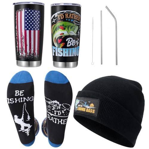 Zhamate Fishing Gifts for Men Include Fishing Theme Beanie Socks Tumbler Gift Box for Dad...