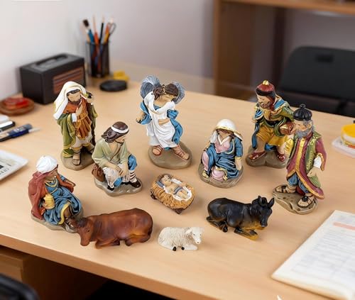 GoddenMene 11-Piece Nativity Set - Hand-Painted Resin Holy Family Figurines, Complete Christmas Nativity Scene with Angel, 3 Kings, Shepherds & Animals for Home Decor & Gifts - Thumbnail 4