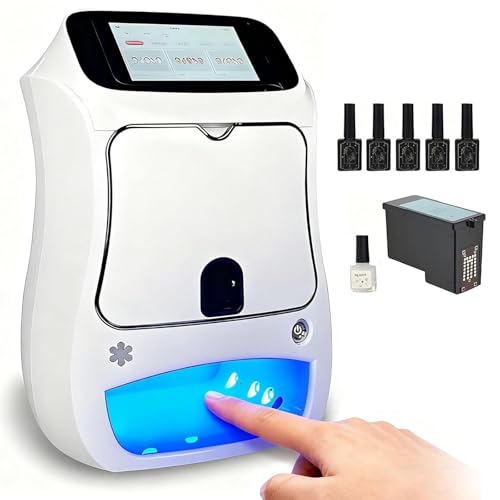 AUTUMFLATGAO Imprimante à Ongles Tactile, Impression Mobile pour La Beauté Et Les Soins Personnels, Imprimante Numérique 3D avec Cartouches, Vernis Et Sèche-Ongles, Compatible Wi-FI/DIY