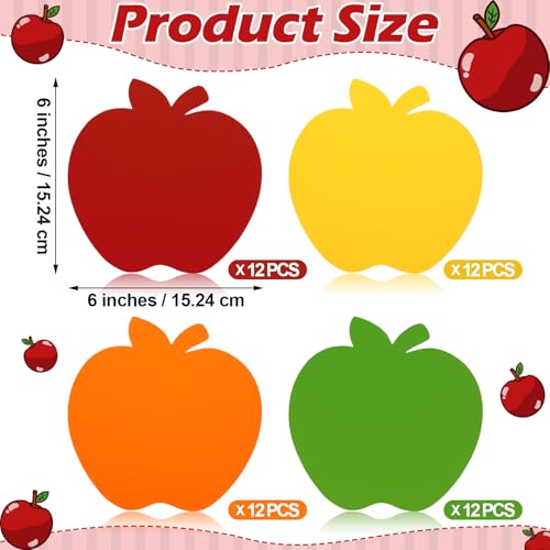 Image of Ireer 48 Pcs Large Foam Apple Cutouts 6 Inch Colorful Apple Shapes Bulletin Board Decoration Back to School Cutouts for Teacher DIY Craft Projects School Classroom Wall Decor