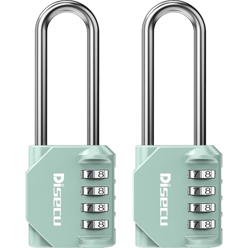 Image of 2 Pack disecu 2.6 Inch Long Shackle Combination Lock, 4 Digit Outdoor Waterproof Padlock for School Locker, Gym Locker, Storage Unit, Gate, Fence, Toolbox, Cabinet (Turquoise)