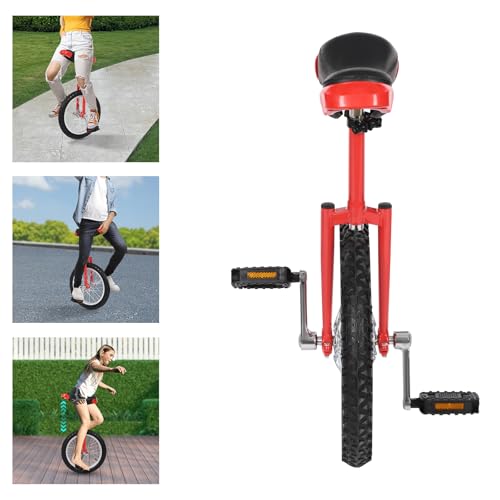 KWHXJ 16 Inch Wheel Unicycle, Outdoor Unicycle with 2 Pedals One Wheel Bike Adjustable Seat Exercise Bicycle Outdoor Sports Fitness Exercise Unicycles (Red) - Thumbnail 3