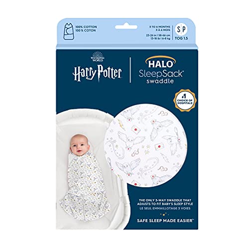 HALO Harry Potter 100% Cotton Sleepsack Swaddle, 3-Way Adjustable Wearable Blanket, TOG 1.5, Harry Potter Messenger, Small, 3-6 Months
