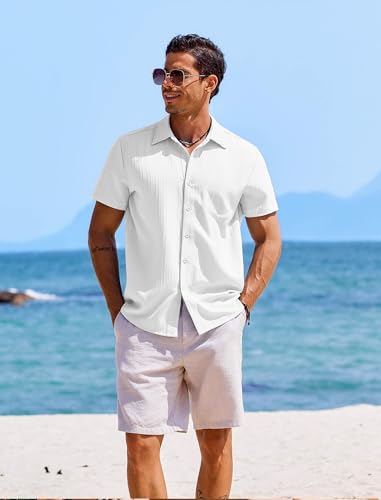 COOFANDY Men's Casual Button Down Shirts Short Sleeve Textured Summer Beach Shirts3