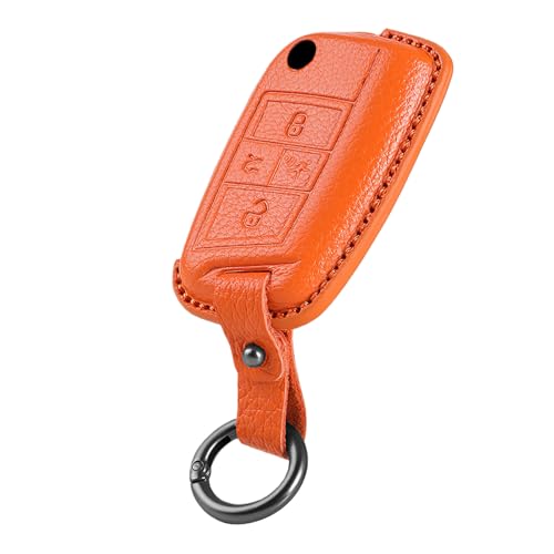 Housse clé voiture Volkswagen cuir véritable orange pour Golf GTI Jetta Tiguan