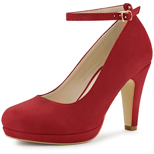 Allegra K Women's Round Toe Stiletto Heels Ankle Strap Red Pumps - 6.5 M US