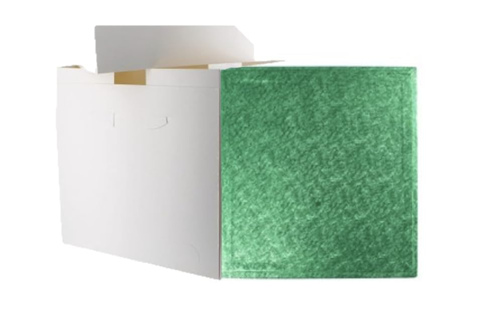 Art of cake* GREEN SQUARE CAKE BOARD AND WHITE TALL CAKE BOX 12" x 12" x 12" (12 inch, Green)