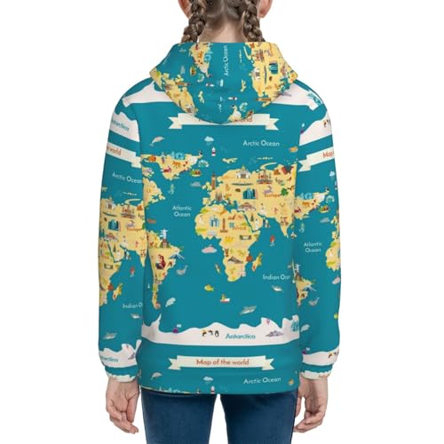 World Map With Landmarks Kids Pullover Hoodies Boys Sweatshirts Girls Athletic Clothes with Pocket4