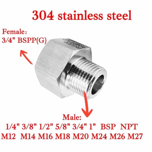 Adaptador de acero inoxidable G3/4" a 1" BSPT macho reductor hexagonal manómetro 5