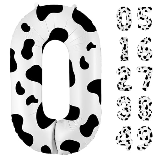 Image of 40 Inch Cow Print Balloon, Number 0 Balloons for 10th Birthday Decoration, Large Cow Number Balloons for Western Party & Baby Shower Animal Theme Party Decor