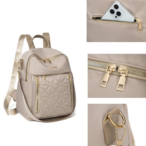 Image of Pealwel Mini Nylon Women Backpacks,Small Ladies backpacks Lightweight Shoulder Satchel Bag Tote Handbag Casual Travel Daypack (Light Khaqi)