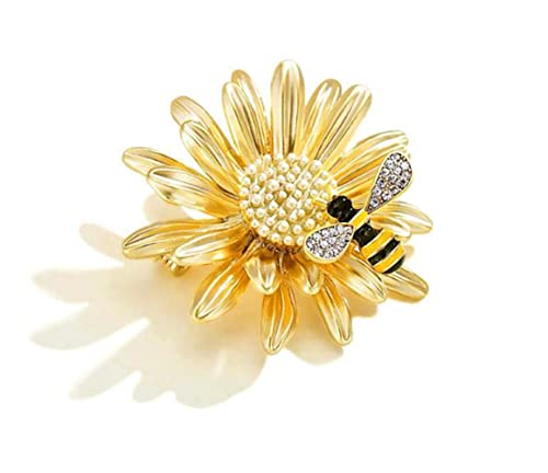 Image of New Sweet Daisy Little Bee Brooches Pearl Chrysanthemum Flower Wed Brooch Corsage Accessories Cute Pins Gifts For Women
