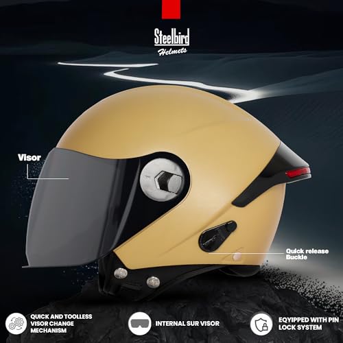 Image of Steelbird SBH-64 Brutal Plus Reflector ISI Certified Open Face Helmet for Men and Women with Extra Smoke Visor