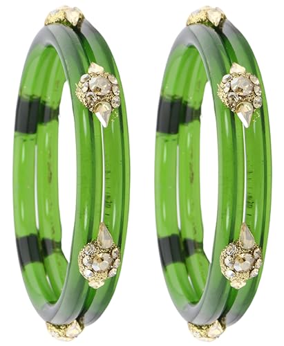 Image of NMII Diamond Glass Bangles Crystal Kada Set For Women & Girls Adorned with Golden Zircon Stones | Trending Girls Bangles Bracelet | Transparent Chudi Kangan For Wedding, Party, Daily, Ethnic- Set of 2