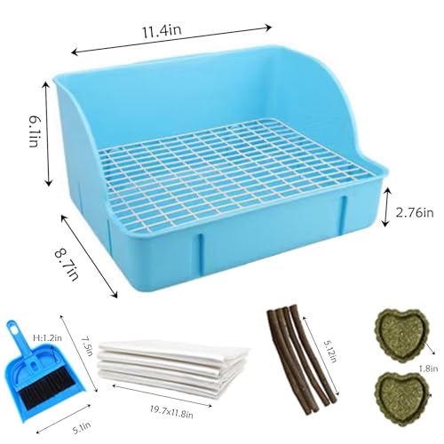 Image of 10Pcs Rabbit Litter Box Toilet,Bunny Plastic Square Cage Toilet with Grate Rabbit Corner Litter Bedding Small Animal Potty Training Box Pet Poop Pan for Bunny Guinea Pig Ferret Chinchilla(Blue)