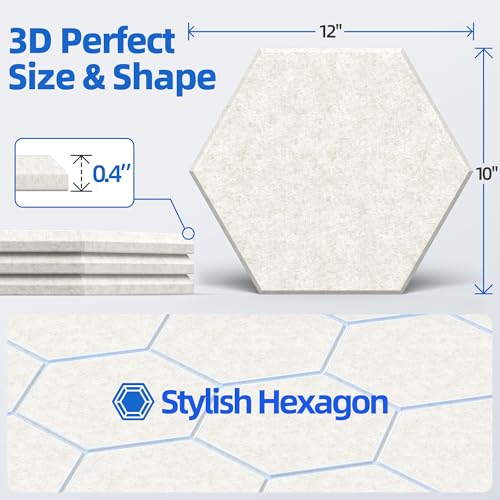 Image of 20 Pack Acoustic Panels with Self Adhesive, 12 inch X 12 inch X 0.4 inch High Density Sound Proof Foam Panels for Walls, Soundproof Wall Panels, Hexagon Sound Absorbing Panels for Home Studio Office Decor - Ivory