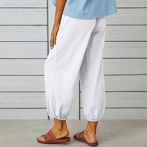 High Waisted Cotton Linen Pants for Women Causal Summer Cropped Lounge Pant Trousers with Pockets Trendy 20244