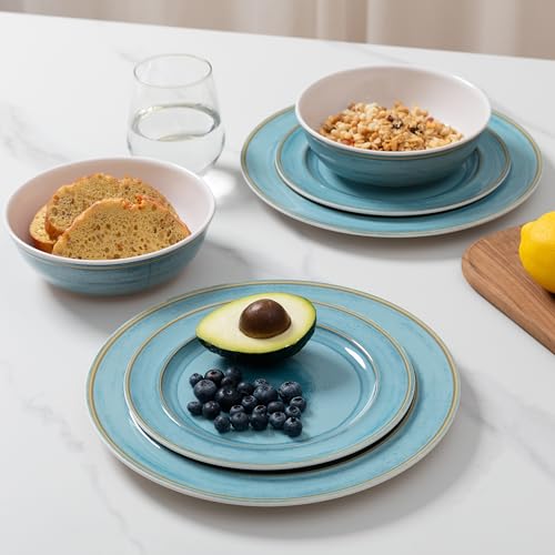 ZAROCRUS Melamine Dinnerware Sets,18 Piece Reactive Glaze like ceramic Dishes Set Service for 6,Nonbreakable and Lightweight Kitchen Plate and bowls Set, Great for Patio,Outdoors,RV,Camping - Image 4