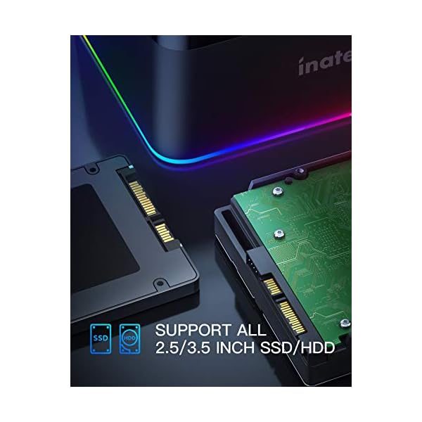 Inateck RGB Festplatten Dockingstation USB 3.0 mit Offline-Klonfunktion, für 2.5 u. 3.5 Zoll SATA HDDs und SSDs, UASP Unterstützt, Schwarz – Bild 4