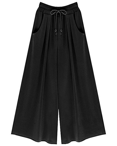 PengGengA Damen Einfarbig Weite Beinhosen Große Größen Freizeithose Festliche Hosenrock Mit Gummibund 9Schwarz 6XL Cover