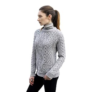 Aran Crafts Women’s Irish Cable Knitted 2 Pocket Sweater (100% Merino Wool)