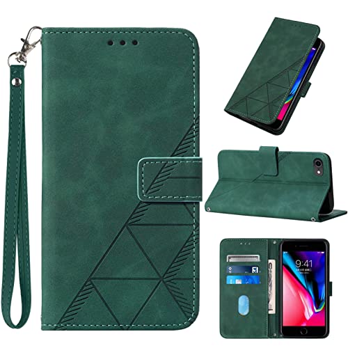 Moment Dextrad Folio Flip Cover for iPhone SE 2022/SE 2020/for iPhone 8/7/6/6S Case Green | Kickstand, Wrist Strap, Card Holder Slots, PU Leather, Protective