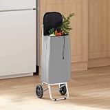 Teenpull Carro de la compra gris de tela Oxford 35 x 28 x 92 cm, plegable y estable con marco de aluminio, capacidad de carga de 30 kg, carrito de compras ligero para supermercado, mercado semanal
