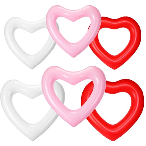 Lenwen 6 Pack Inflatable Heart Pool Float