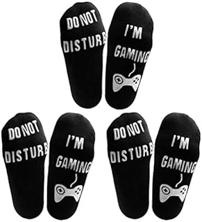 nuosen 3 Pairs Funny Ankle Socks,Do Not Disturb, I'm Gaming Men Novelty Socks Casual Cotton Non Slip Gag Gift for Game Lover, Black, 3 Pairs