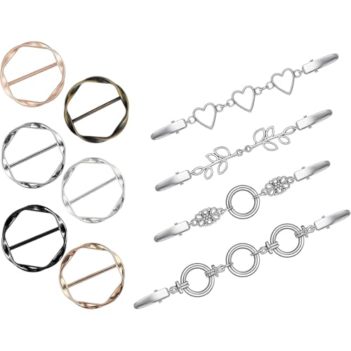 CLKE Lot de 10 clips pour écharpe et cardigan vintage - Pour femme et fille - Bouton d'angle - Pour robe, chapeau, ceinture, écharpe, pull - Broche antique - Clips pour cardigan, argent, or, bronze,