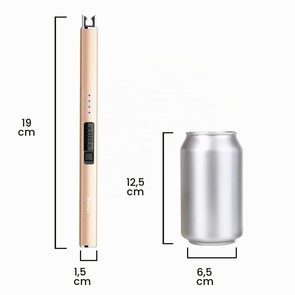 SUPRUS Mechero eléctrico con Arco eléctrico, Resistente al Viento, sin Llama, Recargable por USB, con Interruptor de Seguridad e Ideal para encender Velas y Usar en acampadas, Dorado