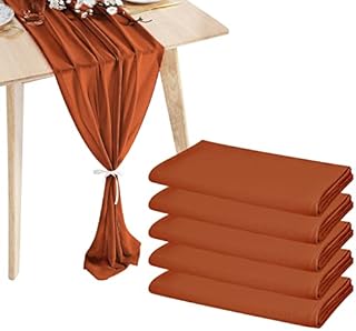 5 Pcs Chiffon Table Runner 10Ft -28x120 Inches Terracotta Sheer Chiffon Table Runner Chiffon Romantic Wedding Runner Overlays for Wedding Decor Birthday Party Bridal Baby Shower Table Decoration