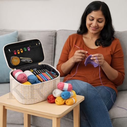 Image of KRENZ 59 Pcs Crochet Hook Set with Crochet Yarn Crochet Kit for Beginners Adults Travel Knitting DIY Crochet Supplies Portable Crochet Set Ergonomic Crochet Hooks Gift Set for Women Girls