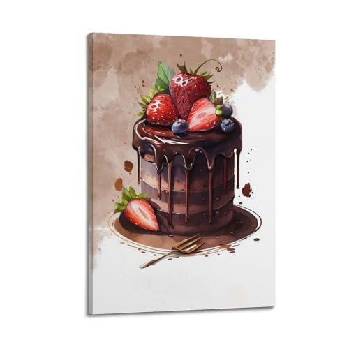 Poster Aquarelle Gâteau au Chocolat WIZIGM | Toile Art Moderne Murale 20x30 cm