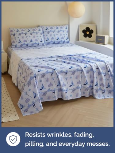 Image of Kids Queen Size Winter Bed Sheets - 4 Piece Kids Winter Sheet Set - Snowy Holiday Bedding - Ultra-Soft, Cute & Cozy - Breathable & Machine Washable - Frosty Bed Set for Boys, Girls, Teens & Toddlers