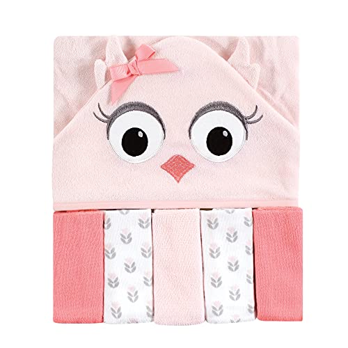 Image of Hudson Baby Unisex Baby Hooded Towel and Five Washcloths, Pink Owl, One Size