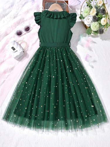 WDIRARA Girl's V Neck Ruffle Sleeve A Line Dress High Waist Mesh Tulle Dress2