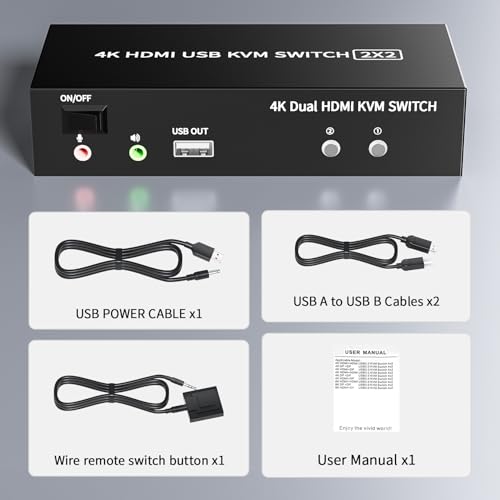 2 moniteurs 2 ordinateurs connectés sur ce commutateur KVM HDMI USB