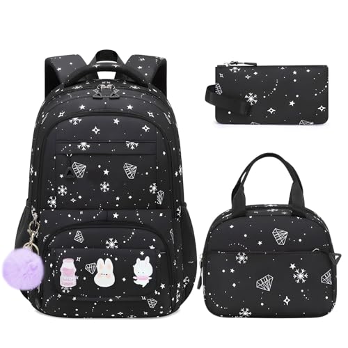 School Backpack for Girls - 5PCS Girls Backpack with Lunch Box Set for Elementary, Middle and High School Students - Lightweight 18