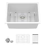 Lordear 24 Granite Composite Laundry Sink 24×18 Inch Undermount White Laundry Room Sink 12 Inch Deep Utility Sinks Under Counter Sinks with Accessories