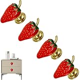 LB-LAIBA Pomelli per cassetti a forma di fragola, con foro singolo, per cassettiere, armadi, mobili, porte, frutta, accessori decorativi per la casa, 4 pezzi (rosso)